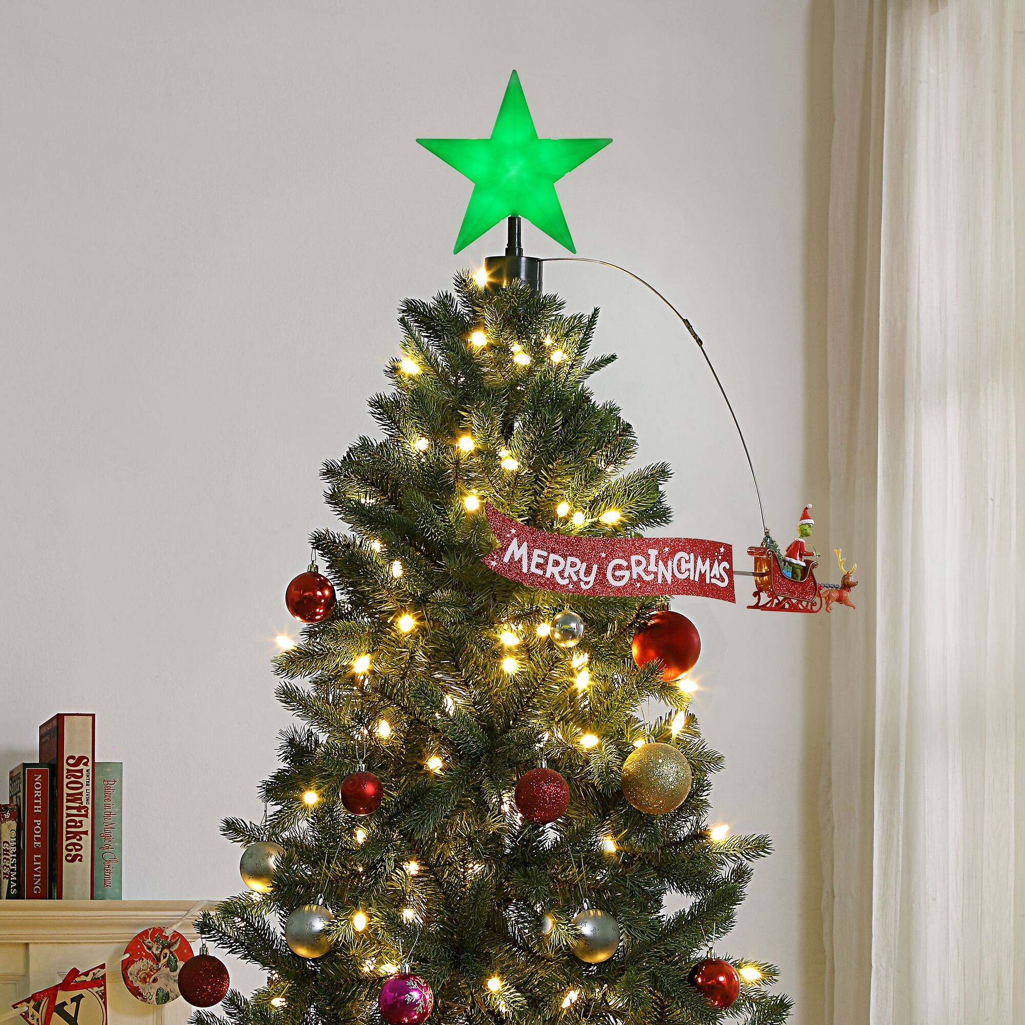 Mr. Christmas Animated Grinch Sleigh Tree Topper with Banner